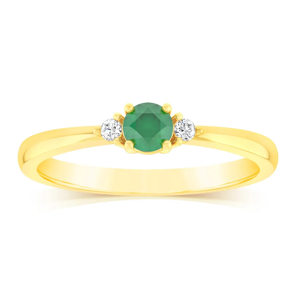 0.24 Carat Created Emerald and Diamond Ring in 9ct Yellow Gold Shiels