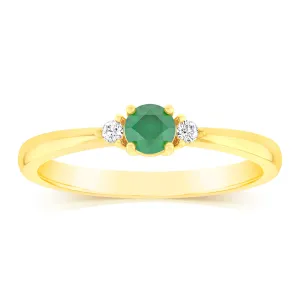 0.24 Carat Created Emerald and Diamond Ring in 9ct Yellow Gold Shiels