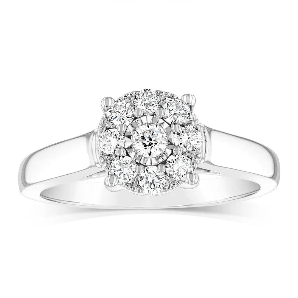 10ct White Gold 1/3 Carat Diamond Halo Solitaire Ring Shiels