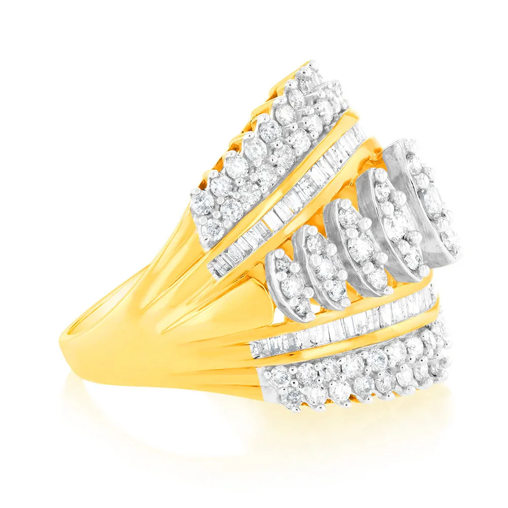 10ct Yellow Gold 2 Carat Diamond Ring with Taper and Round Brilliant Cut Diamonds Shiels