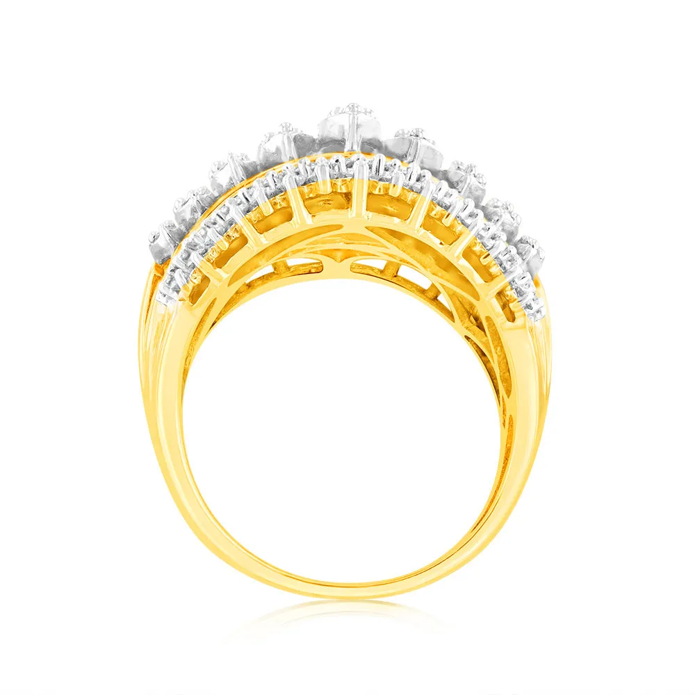 10ct Yellow Gold 2 Carat Diamond Ring with Taper and Round Brilliant Cut Diamonds Shiels