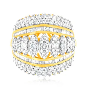 10ct Yellow Gold 2 Carat Diamond Ring with Taper and Round Brilliant Cut Diamonds Shiels