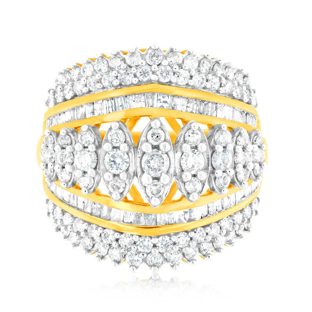 10ct Yellow Gold 2 Carat Diamond Ring with Taper and Round Brilliant Cut Diamonds Shiels