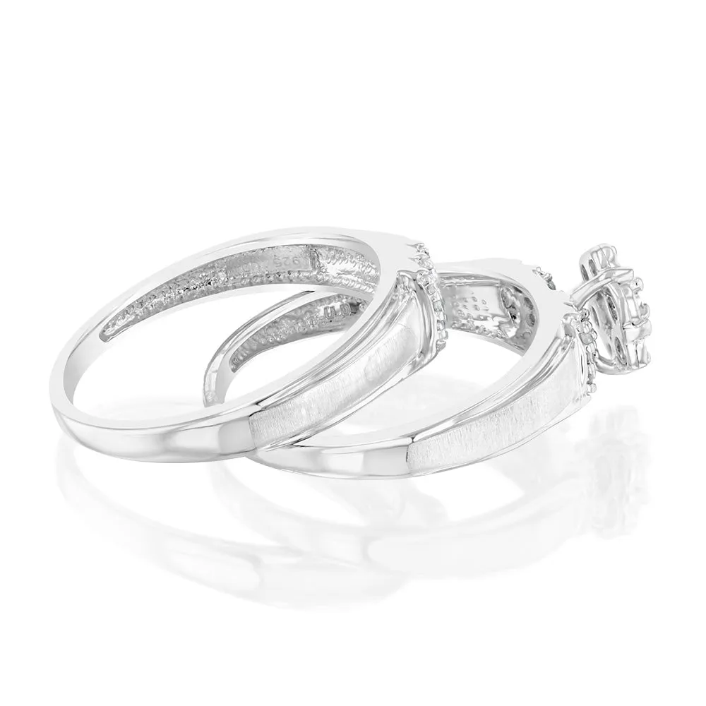 1/10 Carat Diamond 2 Ring Bridal Set in Sterling Silver Shiels