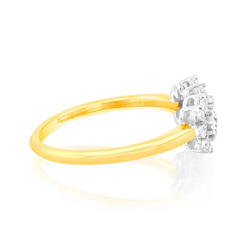 1/10 Carat Diamond Ring with 19 Round Brilliant Diamonds in 9ct Yellow Gold Shiels