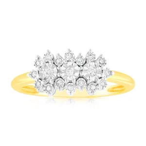 1/10 Carat Diamond Ring with 19 Round Brilliant Diamonds in 9ct Yellow Gold Shiels