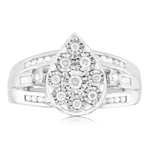 1/2 Carat Diamond Pear Shape Cluster Dress Ring in Sterling Silver Shiels