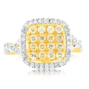 14ct 1 Carat Diamond Ring Cushion Shape with 84 Brilliant Cut Diamond Shiels