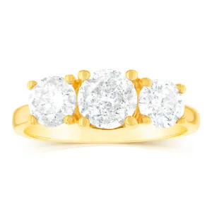 14ct Yellow Gold 2 Carat Diamond Trilogy Ring with 3 Round Brilliant Cut Diamonds Shiels