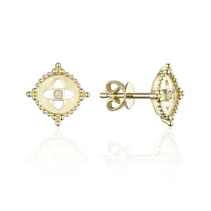 14K Yellow Gold Beaded Circle Stud Earrings Croghans