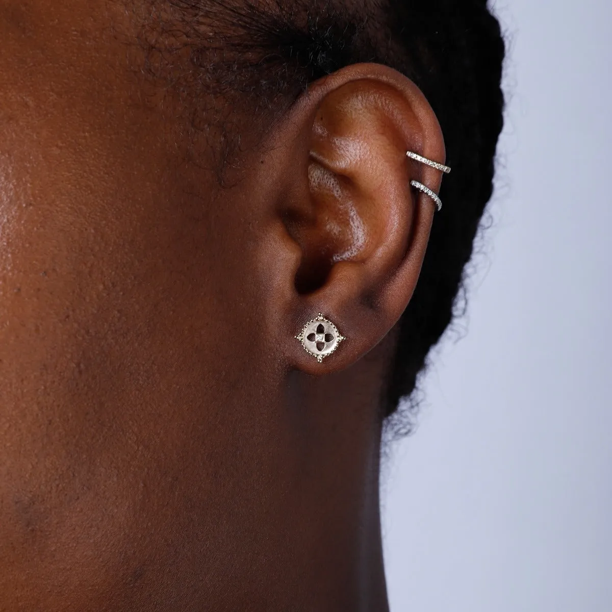 14K Yellow Gold Beaded Circle Stud Earrings Croghans