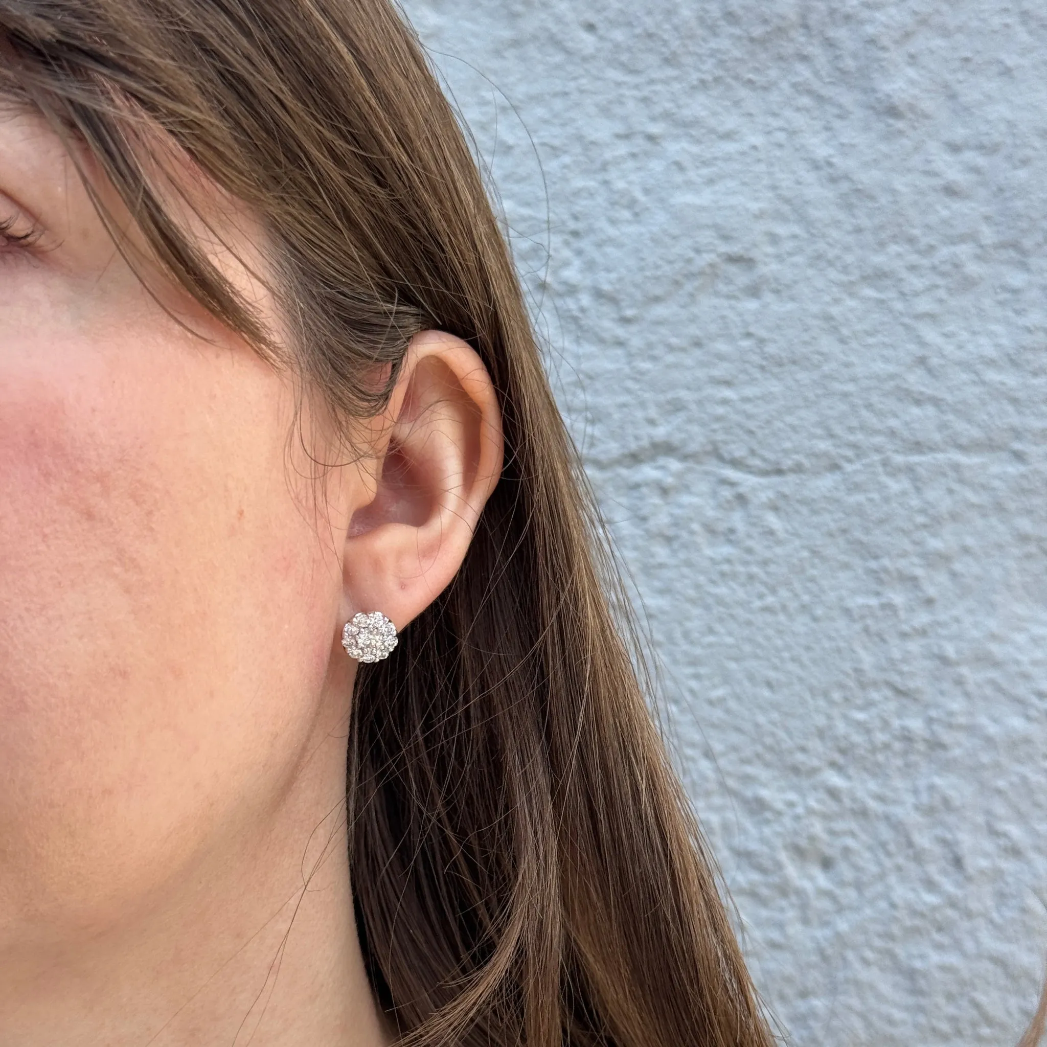 1.59ctw Diamond Cluster 18K White Gold Stud Earrings Croghans