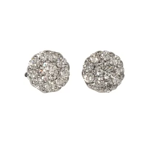 1.59ctw Diamond Cluster 18K White Gold Stud Earrings Croghans