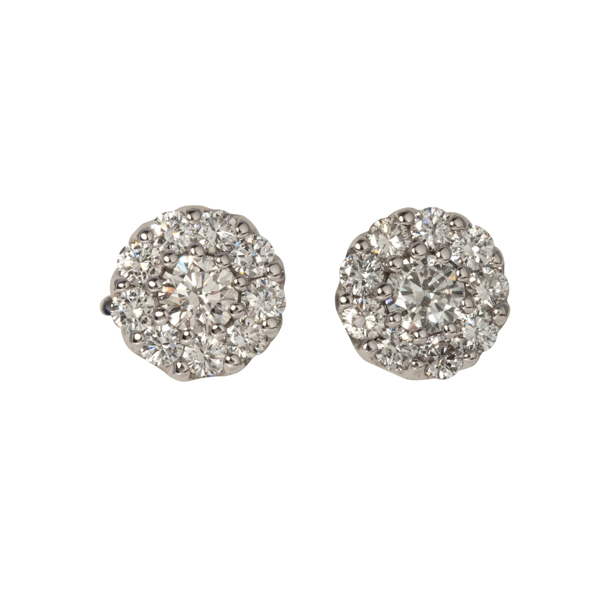 1.59ctw Diamond Cluster 18K White Gold Stud Earrings Croghans