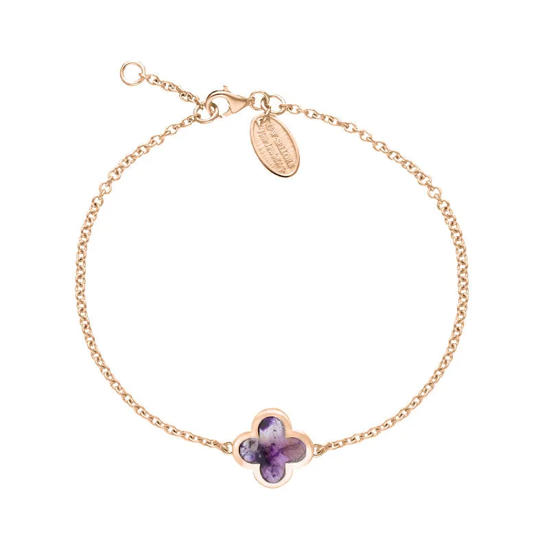 18ct Rose Gold Blue John bloom Four Leaf Clover Polished Edge Bracelet
