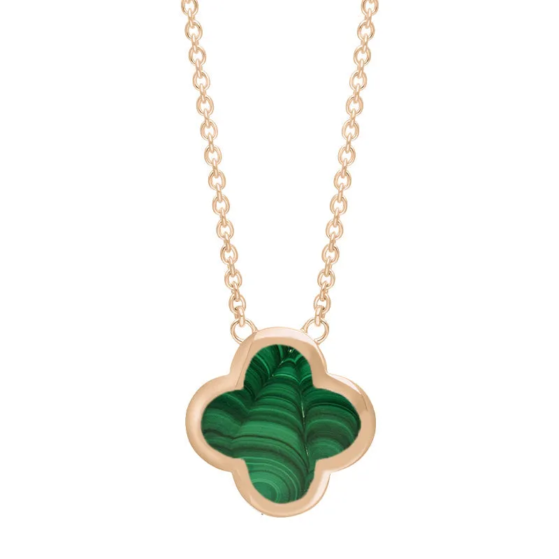 18ct Rose Gold Malachite Bloom Large Four Leaf Clover Polished Edge Pendant