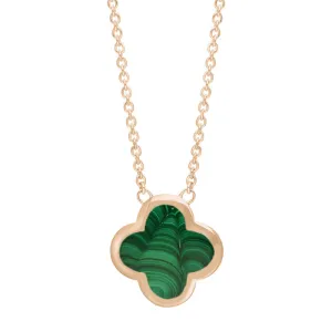 18ct Rose Gold Malachite Bloom Large Four Leaf Clover Polished Edge Pendant