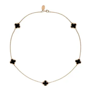 18ct Rose Gold Whitby Jet Bloom Four Leaf Clover Necklace