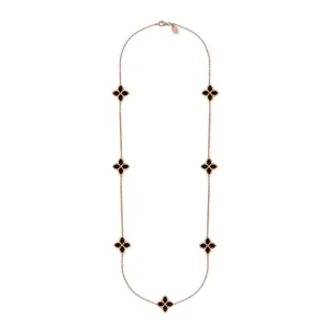 18ct Rose Gold Whitby Jet Eden Long Marquise Flower Necklace