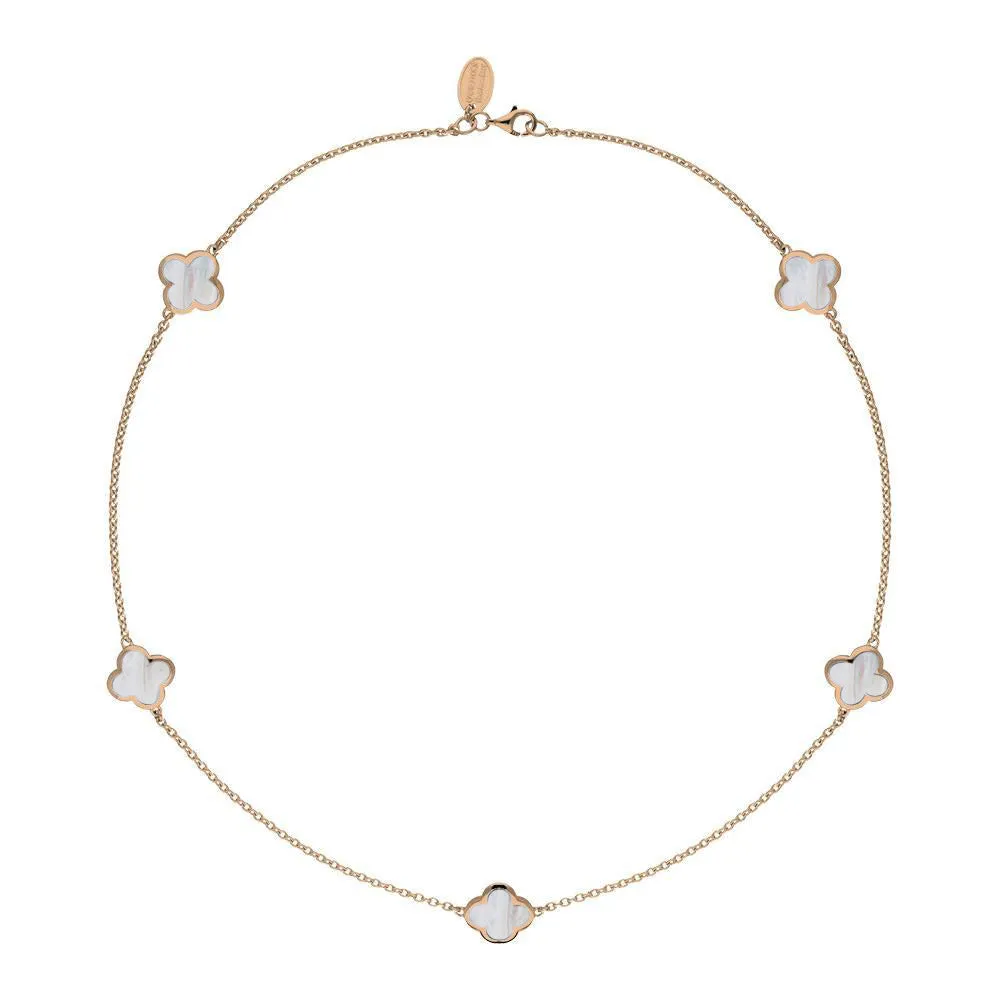 18ct Rose Gold White Mother of Pearl Bloom Four Leaf Clover Necklace