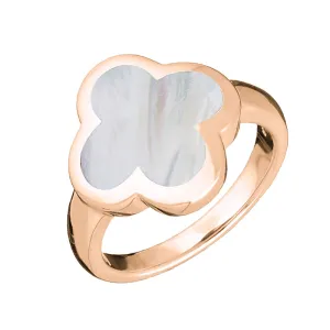 18ct Rose Gold White Mother of Pearl Bloom Four Leaf Clover Ring
