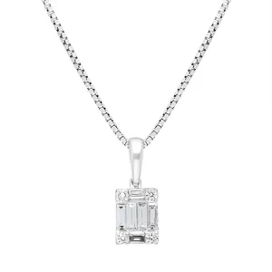 18ct White Gold 0.39ct Diamond Baguette Round Brilliant Cut Cluster Pendant