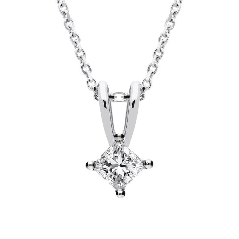 18ct White Gold 0.41ct Diamond Princess Cut Solitaire Necklace