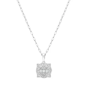 18ct White Gold 0.42ct Diamond Baguette Cut Cluster Pendant