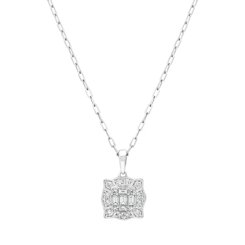 18ct White Gold 0.42ct Diamond Baguette Cut Cluster Pendant