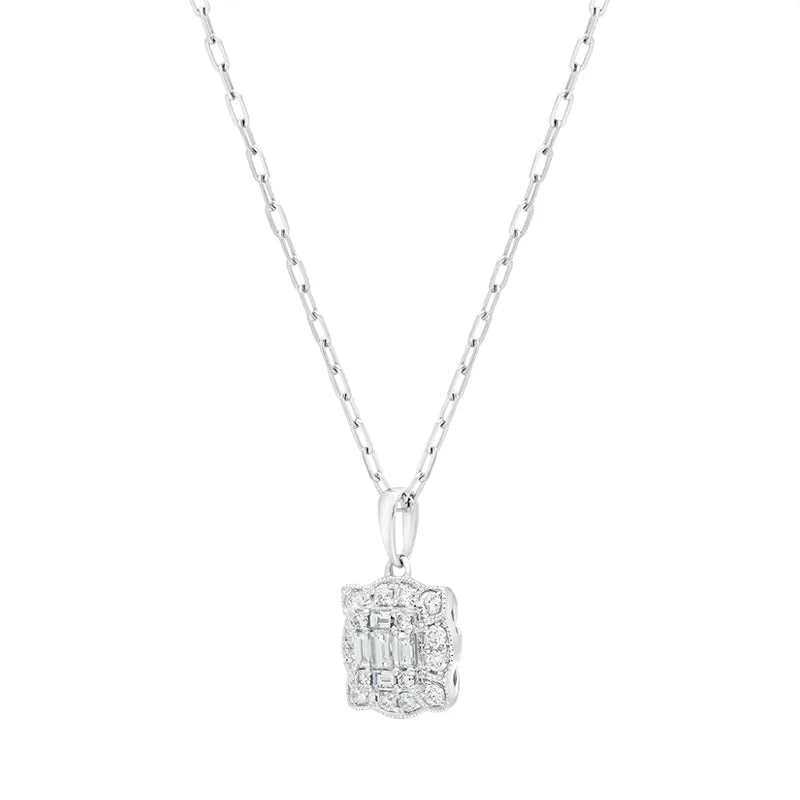 18ct White Gold 0.42ct Diamond Baguette Cut Cluster Pendant