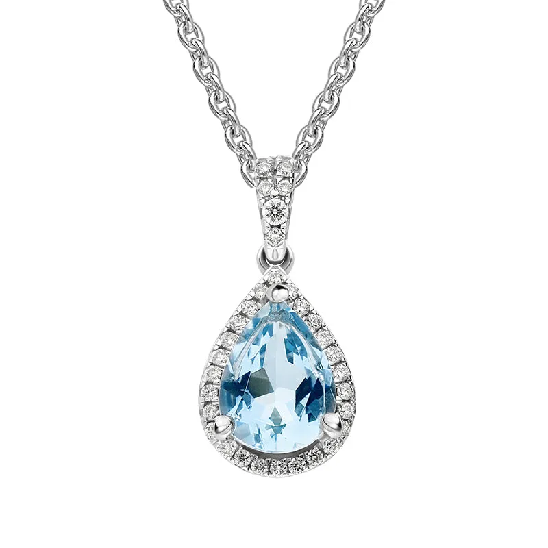 18ct White Gold Aquamarine Diamond Pear Pendant