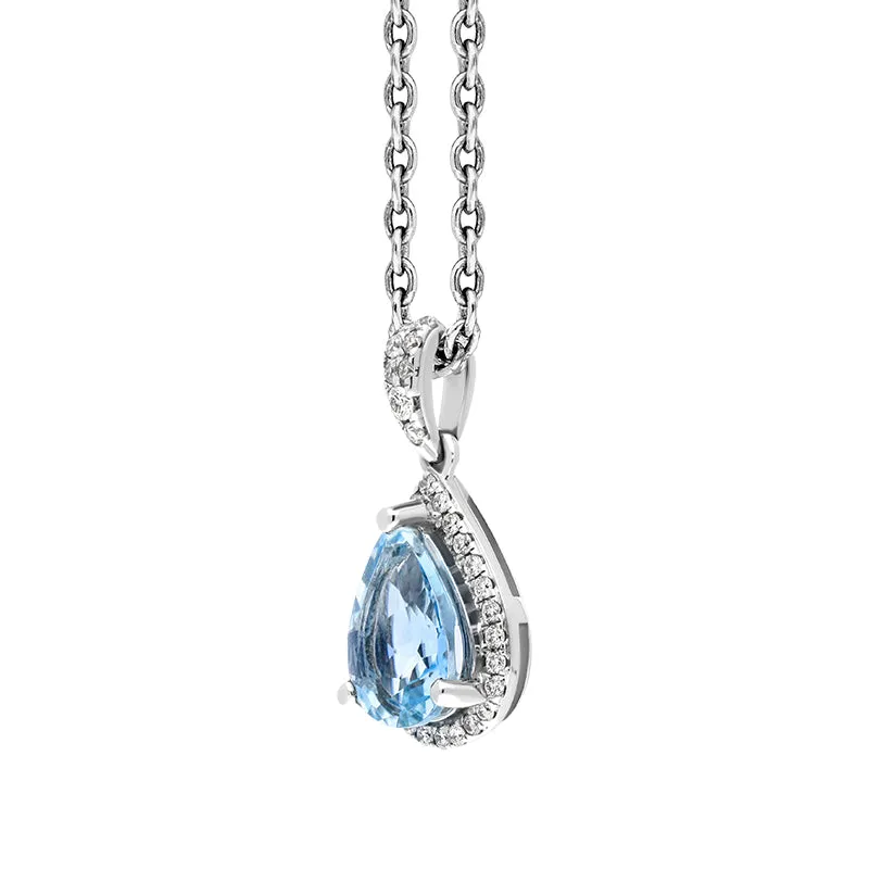 18ct White Gold Aquamarine Diamond Pear Pendant