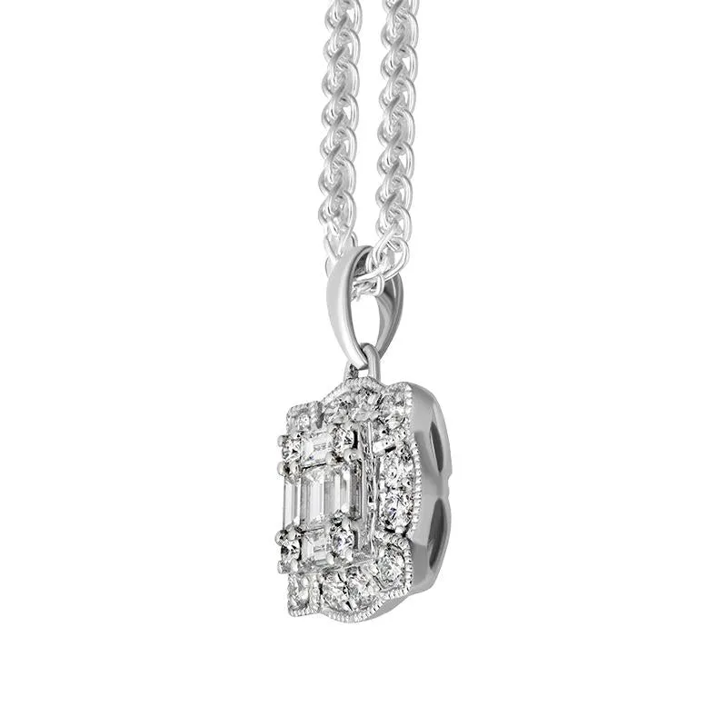 18ct White Gold Diamond Baguette Cut Cluster Pendant