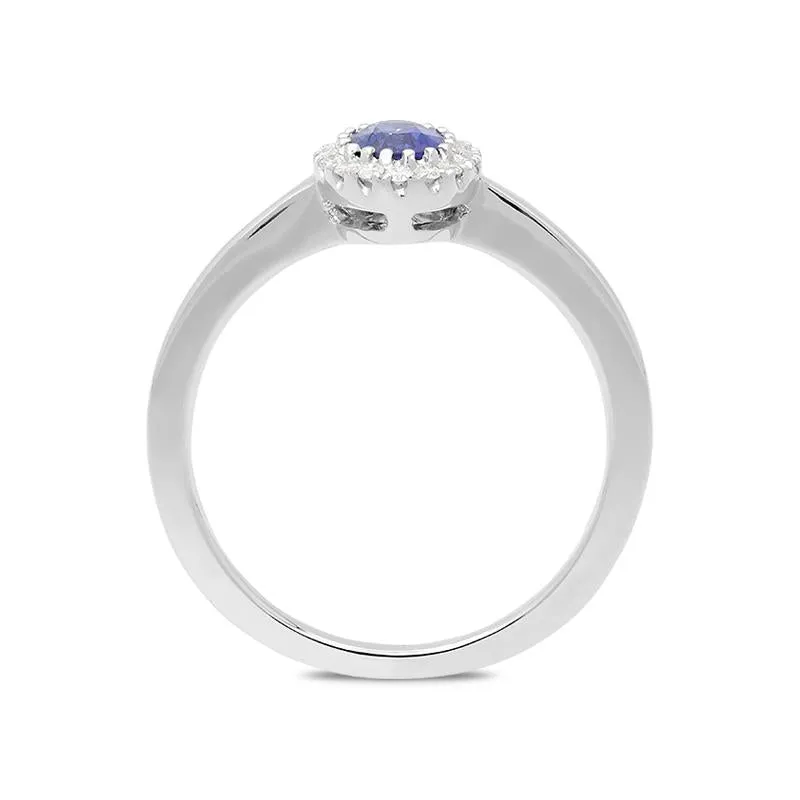 18ct White Gold Sapphire Diamond Halo Ring