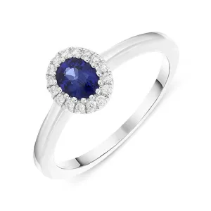18ct White Gold Sapphire Diamond Halo Ring