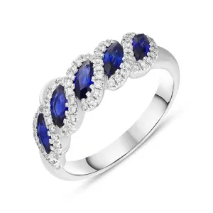 18ct White Gold Sapphire Diamond Marquise Five Stone Half Eternity Ring