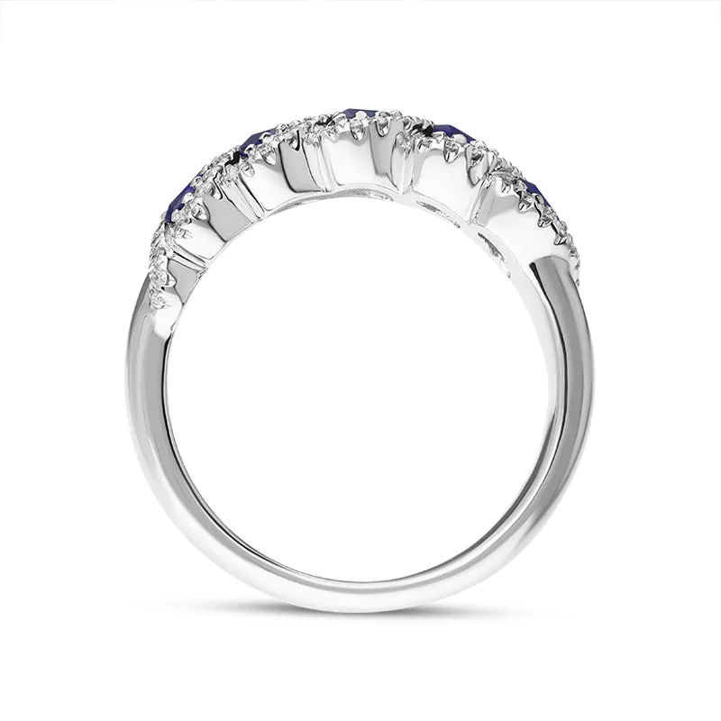 18ct White Gold Sapphire Diamond Marquise Five Stone Half Eternity Ring