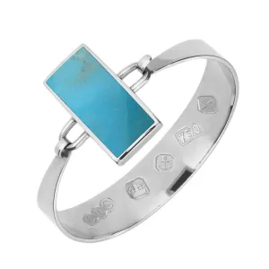 18ct White Gold Turquoise Oblong Stone Heavy Bangle