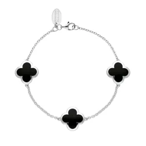 18ct White Gold Whitby Jet Bloom Four Leaf Clover Chain Bracelet