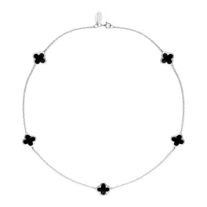 18ct White Gold Whitby Jet Bloom Four Leaf Clover Necklace