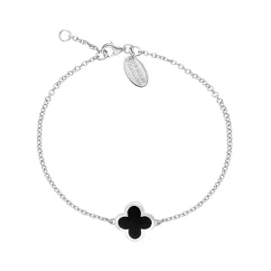 18ct White Gold Whitby Jet Bloom Four Leaf Clover Polished Edge Bracelet