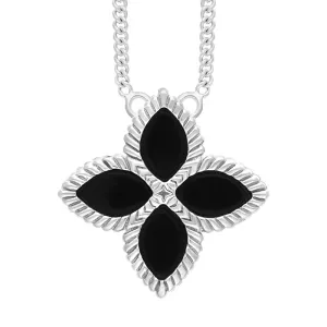 18ct White Gold Whitby Jet Eden Small Marquise Flower Necklace
