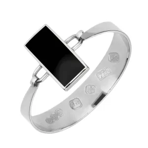 18ct White Gold Whitby Jet Oblong Stone Heavy Bangle