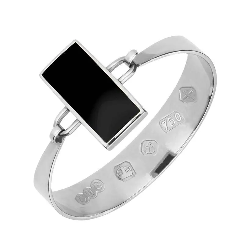 18ct White Gold Whitby Jet Oblong Stone Heavy Bangle