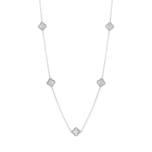 18ct White Gold White Mother of Pearl Bloom Four Leaf Clover Ball Edge Necklace