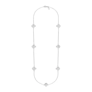 18ct White Gold White Mother of Pearl Bloom Four Leaf Clover Long Necklace