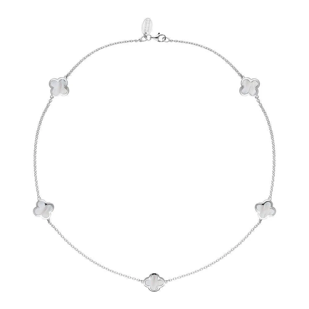 18ct White Gold White Mother of Pearl Bloom Four Leaf Clover Necklace