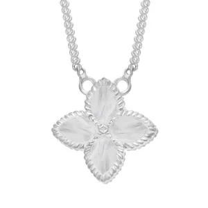 18ct White Gold White Mother of Pearl Eden Small Marquise Flower Necklace