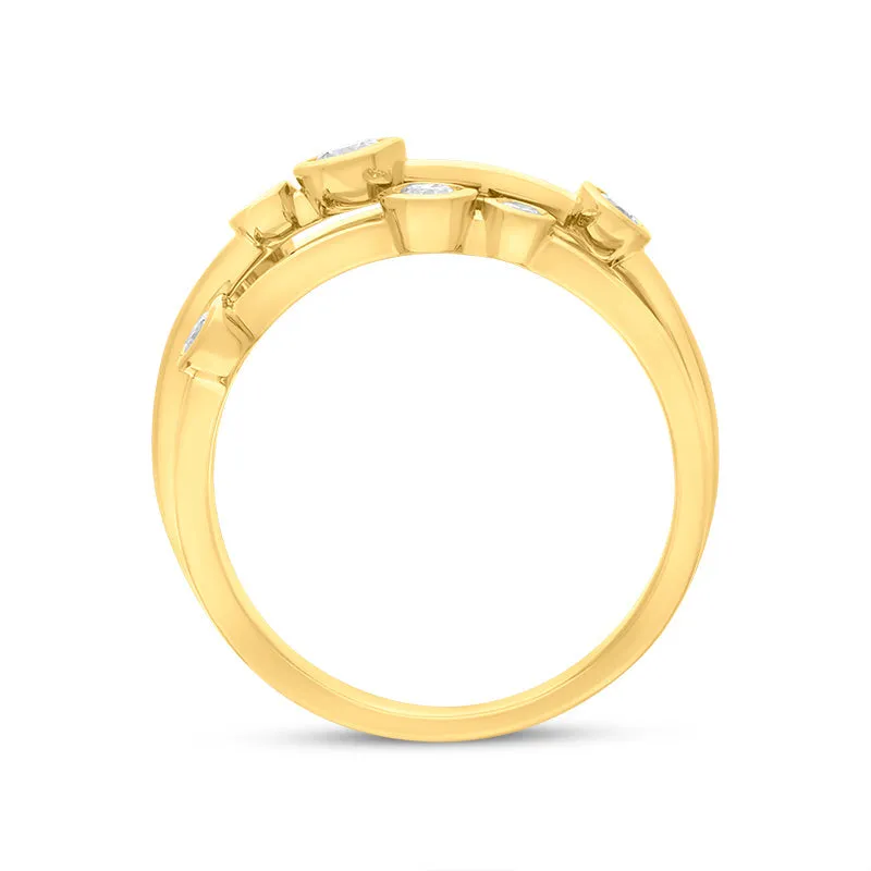 18ct Yellow Gold 0.54ct Diamond Three Row Bubble Ring