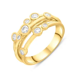 18ct Yellow Gold 0.54ct Diamond Three Row Bubble Ring